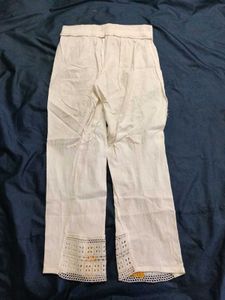 White Lace Trim Palazzo Pants