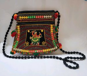 Embroidered Velvet Sling Bag
