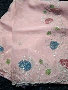 Pink kasap & sequins work Saree