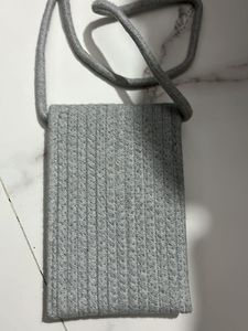 Gray Woven Phone Bag with Flowers