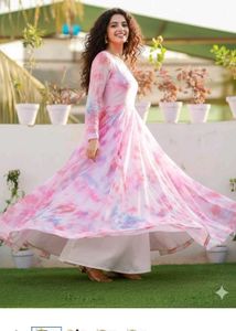 Elegant Pink Tie-Dye Maxi Dress one psc