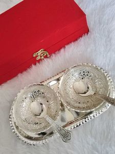 🎀🆕 Silver Plated Bowl Set with Spoons & Box💖