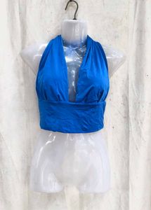 I. Vibrant Blue Halter Neck Crop Top