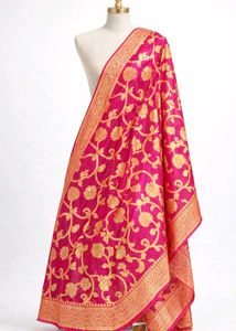 Pink Floral Banarasi Silk Dupatta