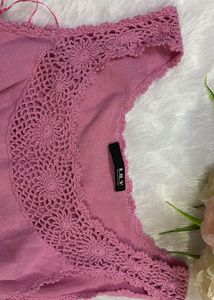 Pink Crochet Neck Tank Top
