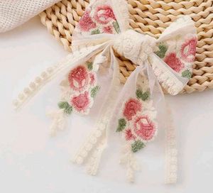 Floral Embroidered Hair Bow Clip