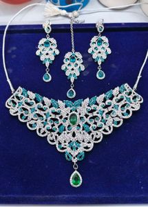 Luxury American Diamond Green & Blue Stone Bridal