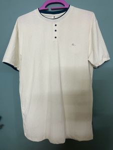 Men's Cream Textured Henley T-Shirt