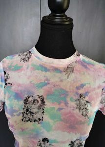 Sheer Cherub Print Mesh Top