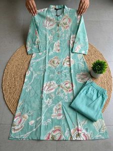 Turquoise Floral Kurta Set