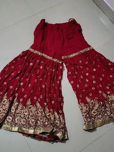 Embroidered Red Sharara Pants
