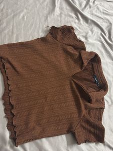 Chic Brown Textured Knit Top