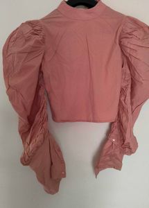 Puff Sleeve Mock Neck Top