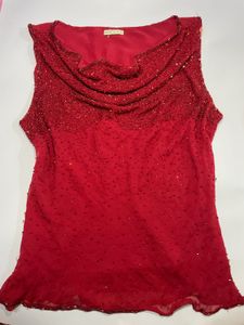 Red Embellished Sleeveless Top