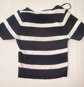 Striped Square Neck Knit Top