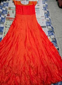 Embellished Orange Ethnic Work Gown with pant.