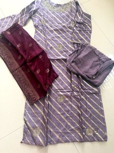 Purple Banarasi Kurta Set with Dupatta