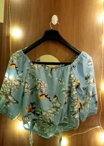 Light Blue Floral Print Off-Shoulder Top