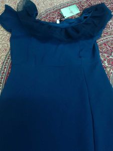 Elegant Blue Off-Shoulder Dress With A Slit