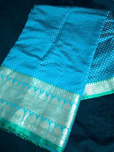 Beautiful Teal Saree with Gold Border