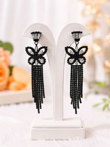 Elegant Black Butterfly Tassel Earrings