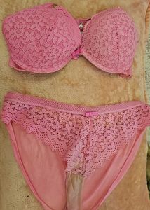 Pink Lace Bra and Panty Set