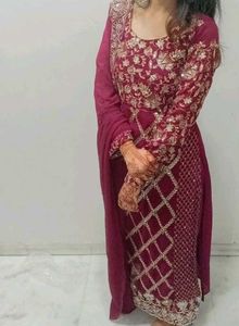 Elegant Maroon Embroidered Suit