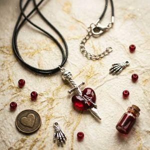 Gothic Heart Dagger Skull Necklace