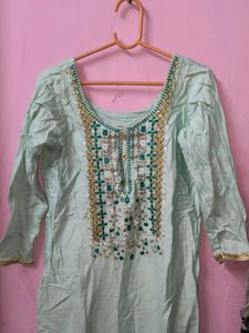 Embellished Mint Green Kurta pant set