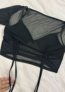 Sheer Ruched Black Crop Top