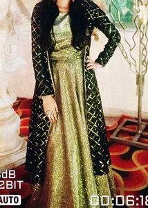 Elegant Black &amp; Gold Embellished shrug lehenga