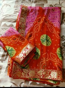 Navratri Special Bandhani Saree - Orange &amp; Pink