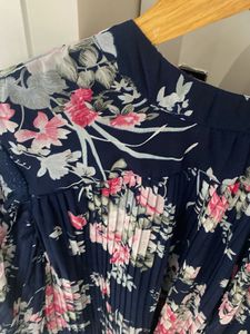 Navy Floral Pleated Top