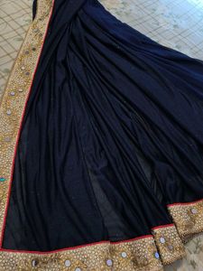Elegant Navy Blue Embroidered Saree