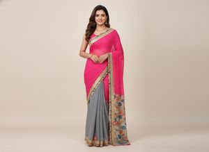 Vibrant Pink and Grey Saree