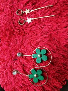 Boho Star & Green Flower Earrings combo of 2