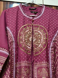 Wine Colour Kurta Set With Ethnic Jacket