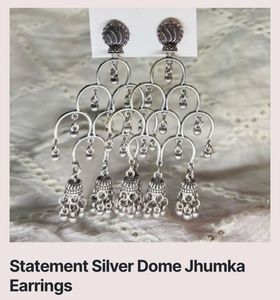 Silver Dome Jr Jhumka Statement Earrings
