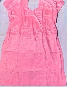 Women's Pink Embroidered Kurti with Maroon Satin