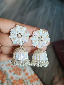 Exquisite White Jhumka Earrings