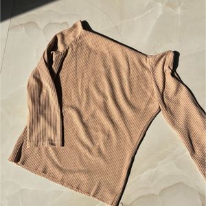 Ribbed Off-Shoulder Long Sleeve Top