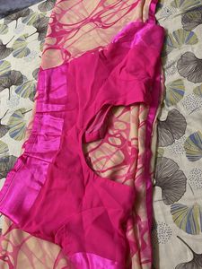 Vibrant Pink Saree with Matching Blouse