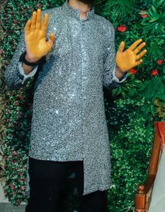 Sparkling Sequin Asymmetrical Kurta for Men