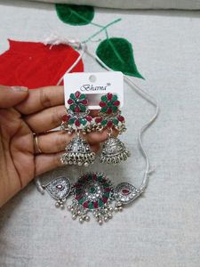 Oxidized Silver Necklace & Earring Set