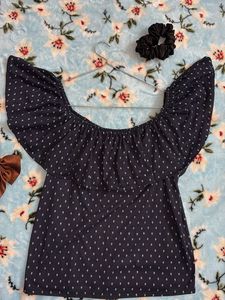 H&amp;M - New Off Shoulder Navy Top with White Prints
