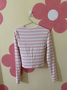 Pink &amp; White Striped Long Sleeve Top