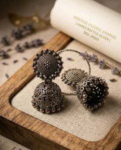 Handcrafted Silver Filigree Jhumkas