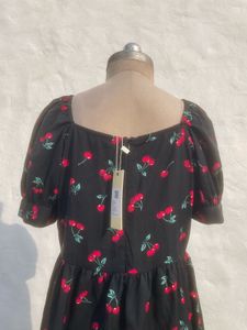 Cute Cherry Print Puff Sleeve Dress