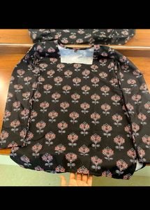 Beautiful Black Floral Print short Kurta