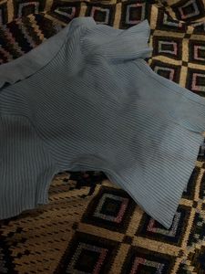 Blue Ribbed Zip-Up Top